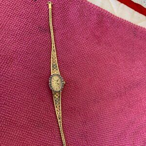 GENEVE LADYS DIAMOND THREE TONE GOLD QUARTS WRIST WATCH